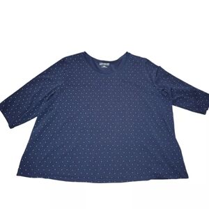 Catherines Women’s 4X Top 3/4 Sleeve Polka Dot Blue